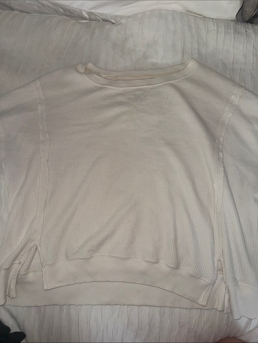 American Eagle Outfitters white Waffle-Knit oversized Crew Sweater